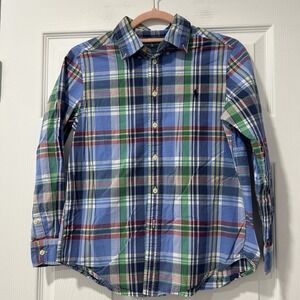 Ralph Lauren Boys Long Sleeve Button-Up Shirt,‎ Plaid, Size M (10-12) Blue Green